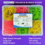 DOMSTAR Premium Fluorescent Nylon Rubber Bands - 6 sizes in 6 compartment Plastic Box - Elastic Bands for Office and Home
