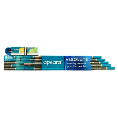 Apsara Absolute Premium Pencil (Pack of 10) | Free Sharpener and Eraser