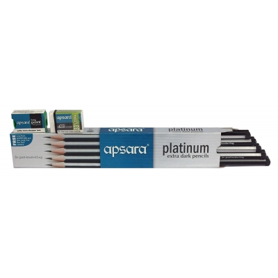 Apsara Platinum Pencil (Pack of 10) | Free Sharpener and Eraser