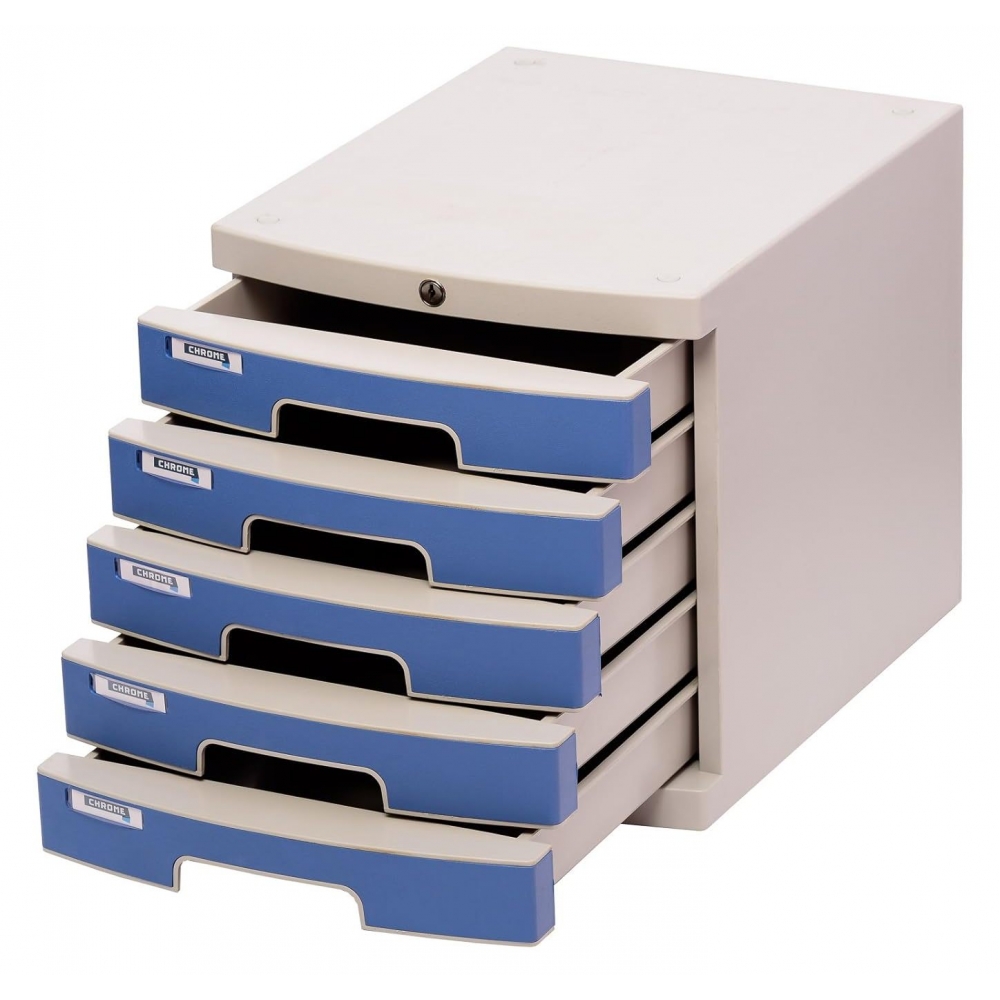 Chrome Multi-Purpose Desktop File Cabinet with Lock 9665 (5 Drawers) | Document Storage Box