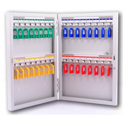 Chrome Key Control Cabinet 8702 (32 Keys) - Colour Coded, Wall Mount Key Box with Safety Lock, Key Holder