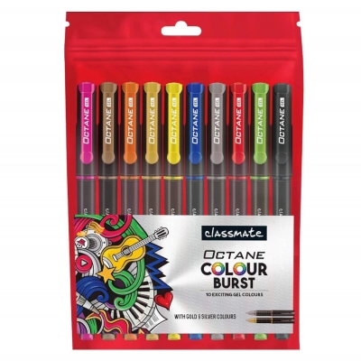 Classmate Octane Colour Burst Glitter Gel Pen (Pack of 10 Colours)
