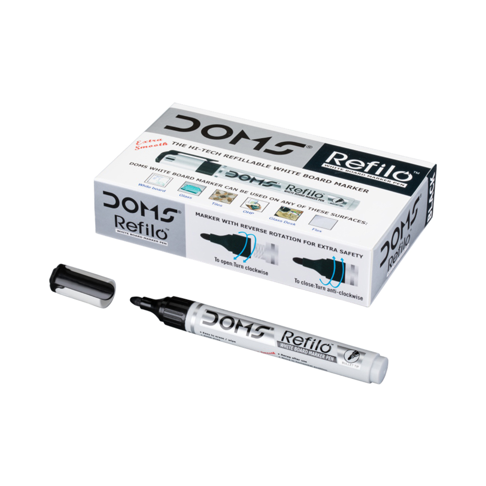 Doms White Board Marker Black | Refillable