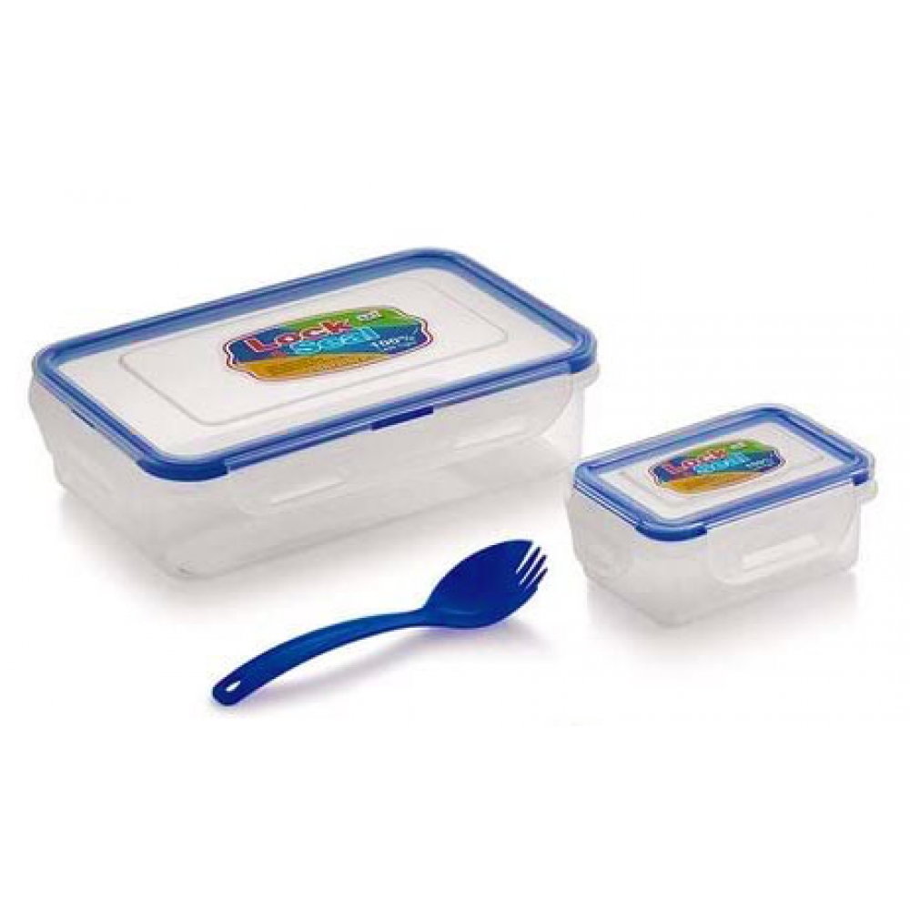 Lock & Seal Transparent Lunch Box with Small Container, Spoon cum Fork 800ml