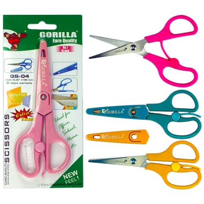 GORILLA Small Scissor with Safety Cover GS-04 for Kids  | Stainless Steel, for Paper and School Craft