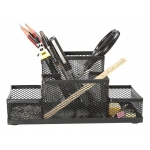 Metal Mesh Desk Organizer Pen Stand with 4 Compartment | Black