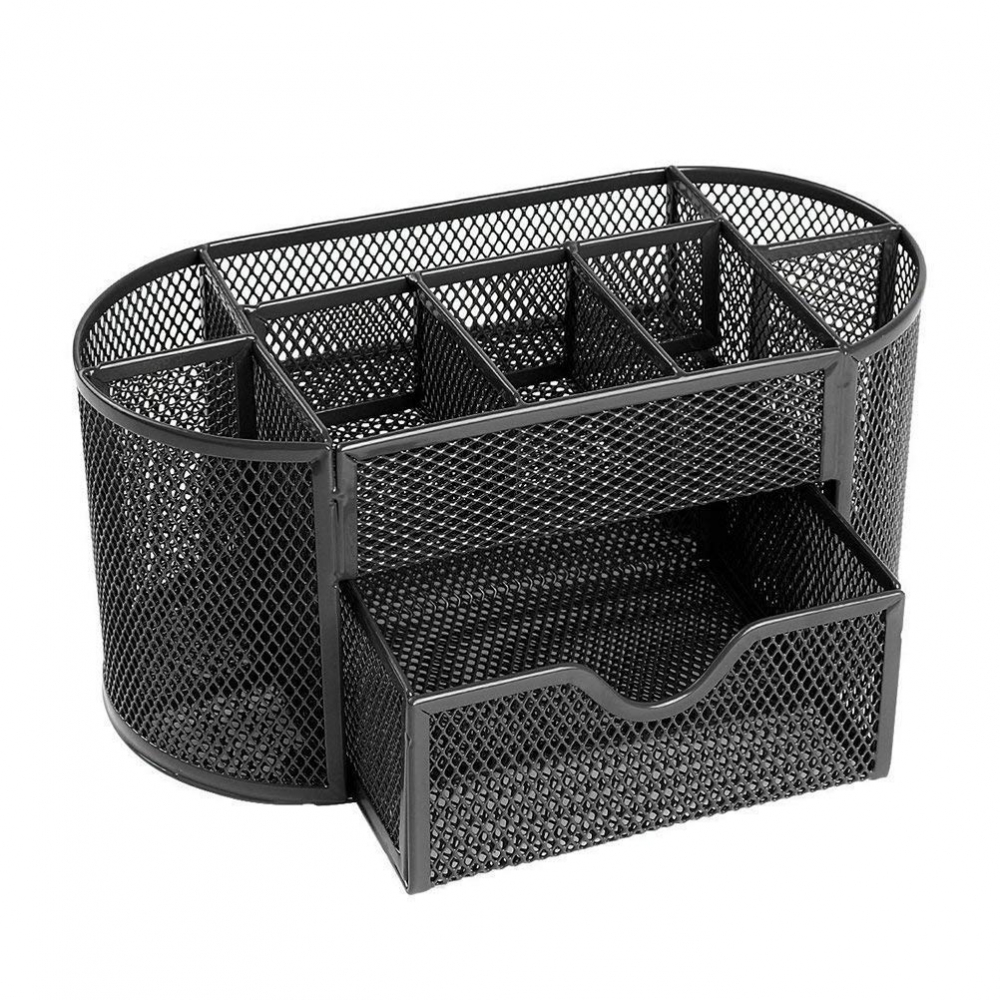Buy Metal Mesh Desk Organizer Pen Stand with 8 Compartment & 1 Drawer ...