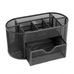 Metal Mesh Desk Organizer Pen Stand with 8 Compartment & 1 Drawer | Black